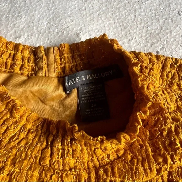 Kate & Mallory Mustard Yellow Lace Blouse with Ruffles-Size 2X - Picture 2 of 16